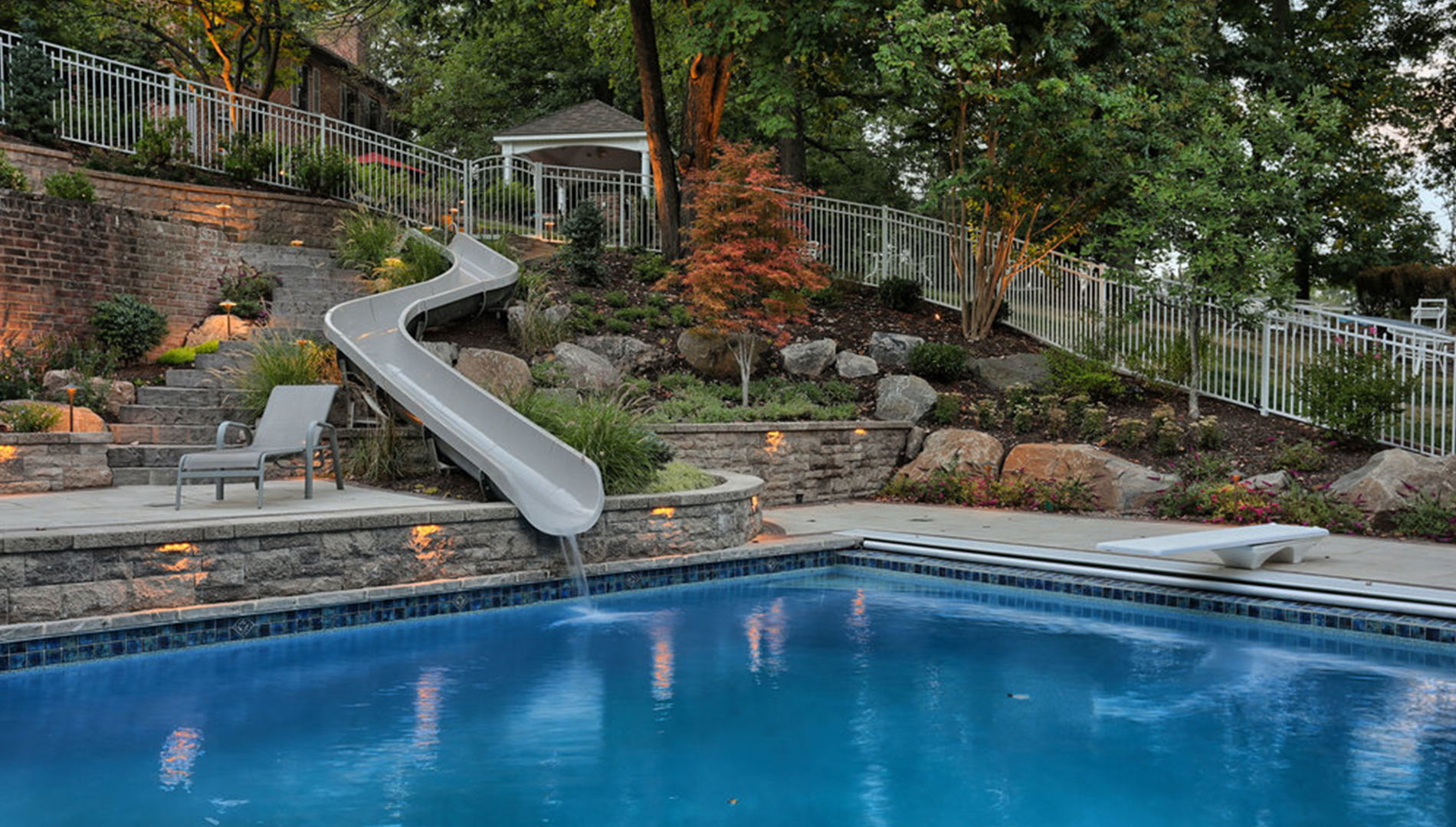 Swimming pool water slide and retaining wall Carlisle PA